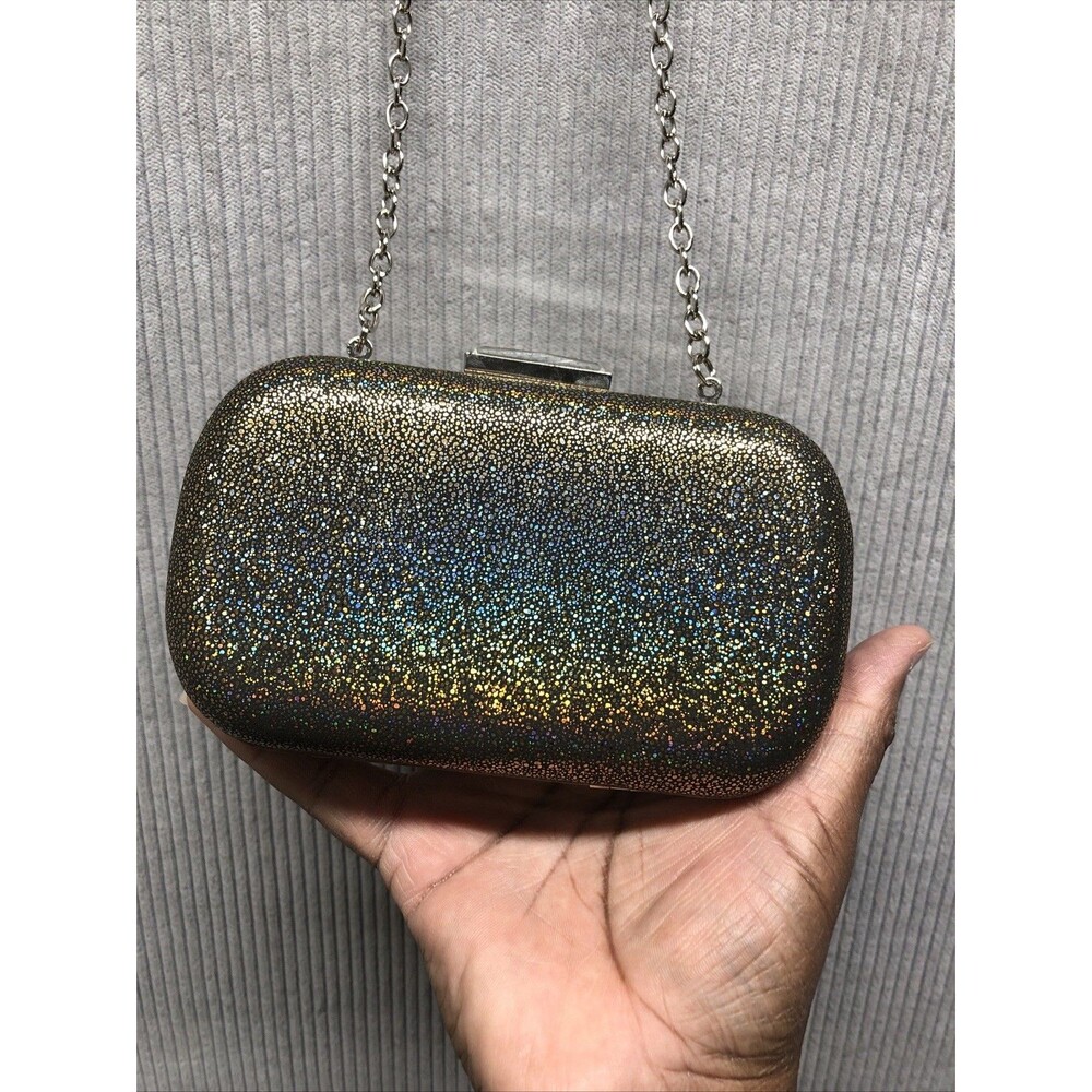 Expressions NYC Metallic Clutch Purse Gold Black Silver Chain Y2K Evening Bag